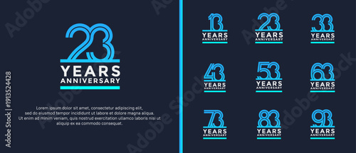 anniversary vector logo set, blue and silver color can be use for celebration