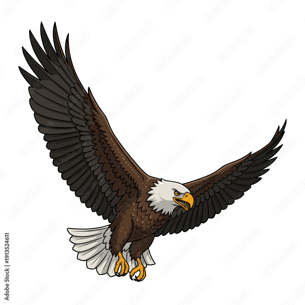 Obraz premium Majestic bald eagle soaring through the air with wings spread wide