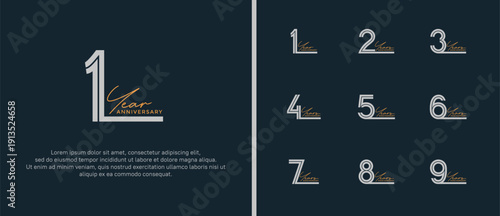 anniversary vector logo set, grey color and orange handwriting can be use for celebration
