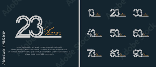 anniversary vector logo set, grey color and orange handwriting can be use for celebration