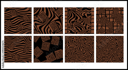 A collection of nine brown abstract patterned squares ideal for design use on transparent background silhouette high quality professional
