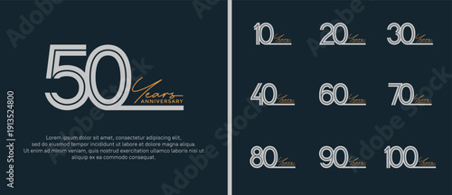 anniversary vector logo set, grey color and orange handwriting can be use for celebration