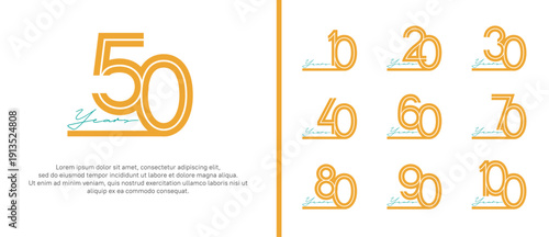 anniversary vector logo set, orange color with blue handwriting can be use for celebration