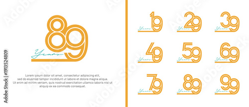 anniversary vector logo set, orange color with blue handwriting can be use for celebration