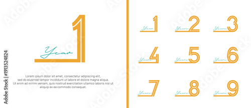 anniversary vector logo set, orange color with blue handwriting can be use for celebration