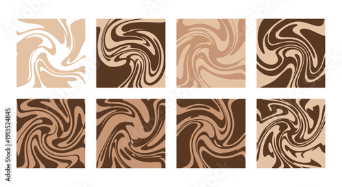 Eight abstract square patterns with swirling marbled textures in varying shades on transparent background silhouette high quality professional detailed