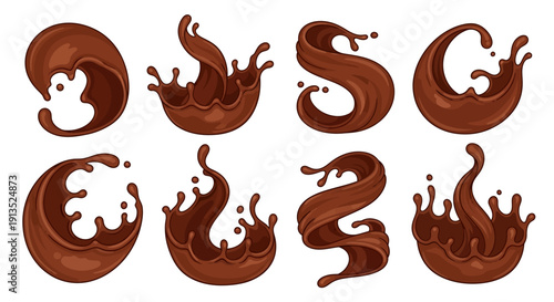 A collection of chocolate like letterforms including o s c and g presented as dynamic fluid shapes on transparent background silhouette