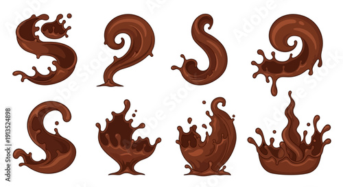 A collection of chocolate swirls and letterforms ideal for design projects presented on transparent background silhouette high quality professional