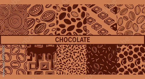 A collection of hand drawn chocolate patterns and textures ideal for design projects on transparent background silhouette high quality professional