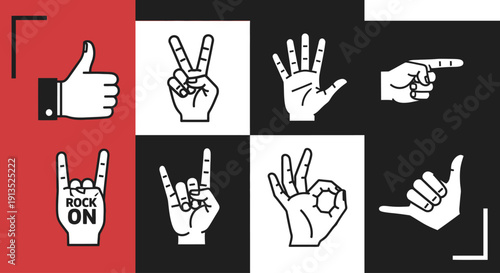 A collection of diverse hand gestures displayed as white silhouettes on a checkered background on transparent background high quality