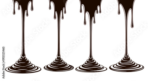 A visually striking graphic of dripping chocolate streams ideal for design projects on transparent background silhouette high quality professional