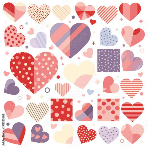 A collection of various colorful hearts and shapes with different patterns
