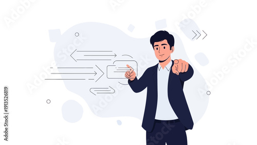 Businessman pointing at flowchart, explaining strategy, decision making, business plan