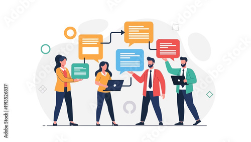 Teamwork communication and workflow process illustration, business concept
