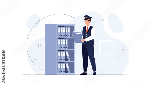 Officer Organizing Files in Archive Cabinet