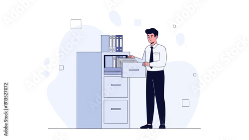 Office Worker Organizing Files in Filing Cabinet