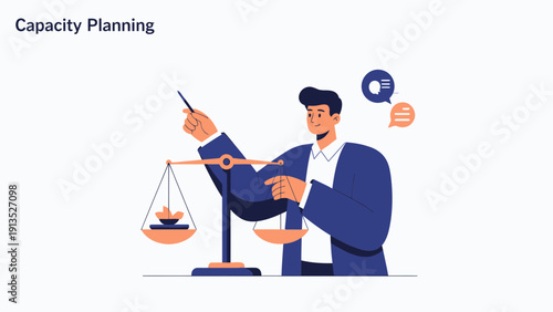 Business Man Balancing Scales for Capacity Planning and Decision Making