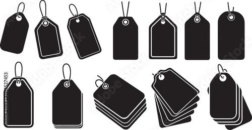 Collection of black price tags on white background illustration