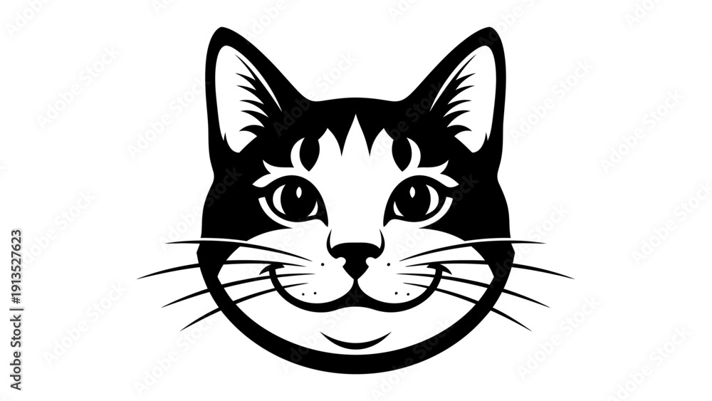 Fototapeta premium Black and White Cat Face Logo with Smiling Expression