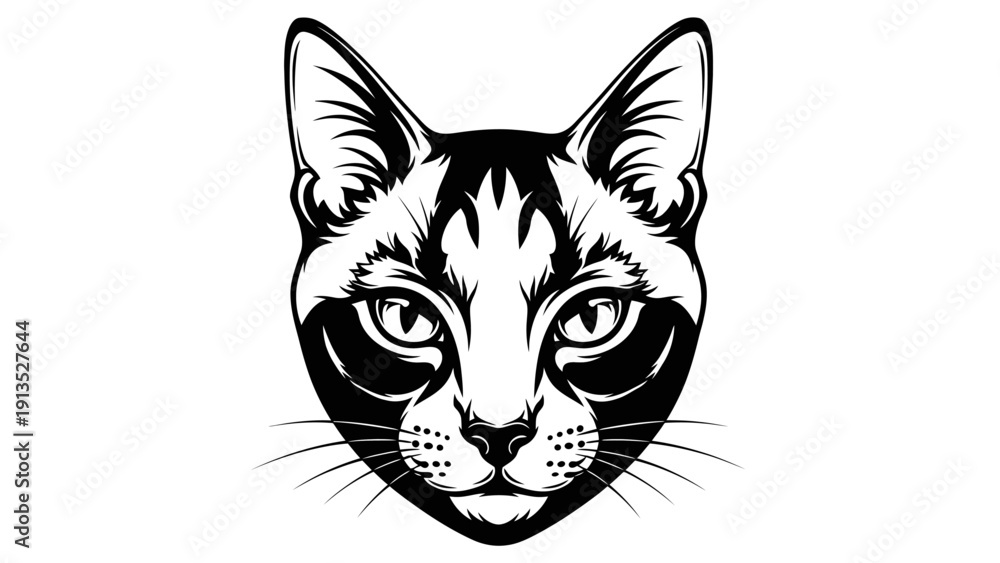 Obraz premium Black and White Cat Face Portrait, Stylized Graphic Illustration