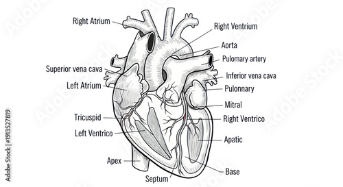 Anatomical Diagram of the Human Heart with Labels
