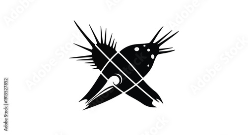 Abstract Representation of a Whisk with Stylized Swirls and Sharp Edges