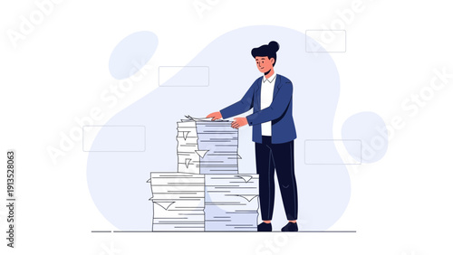 Woman Organizing Stack of Documents | Business Admin Concept