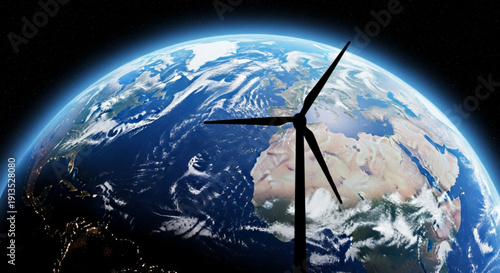 Wind Turbine on Earth from Space, Renewable Energy, Global Sustainability