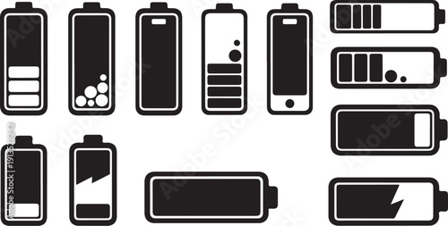 Battery icons with different charge levels on white background