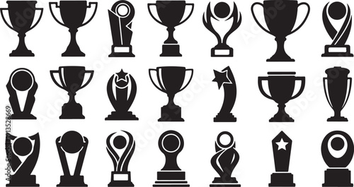 Collection of various trophy icons in black and white