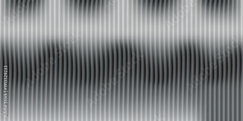 Corrugated metal texture with ribbed glass background and steel sheet pattern. Abstract window in silver and white 3D with fluted panel stripes. Premium wall ripple with blur, gradient light.