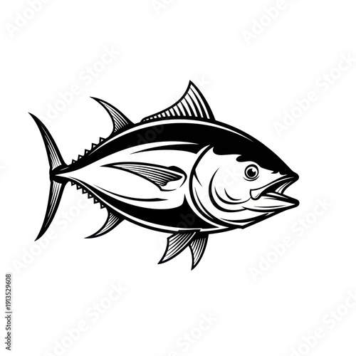 Tuna Fish Illustration - Black and White Vector Art