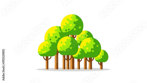 Illustration of green leafy trees in a cluster on white background