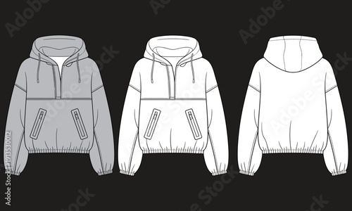 Three hooded sweatshirts in gray and white on black background gray sweatshirt white sweatshirts clothing