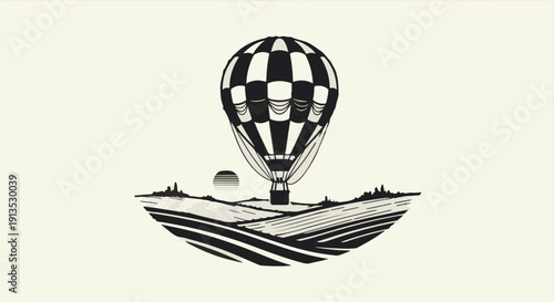 Classic Hot Air Balloon Adventure Above Rolling Countryside Hills at Dawn