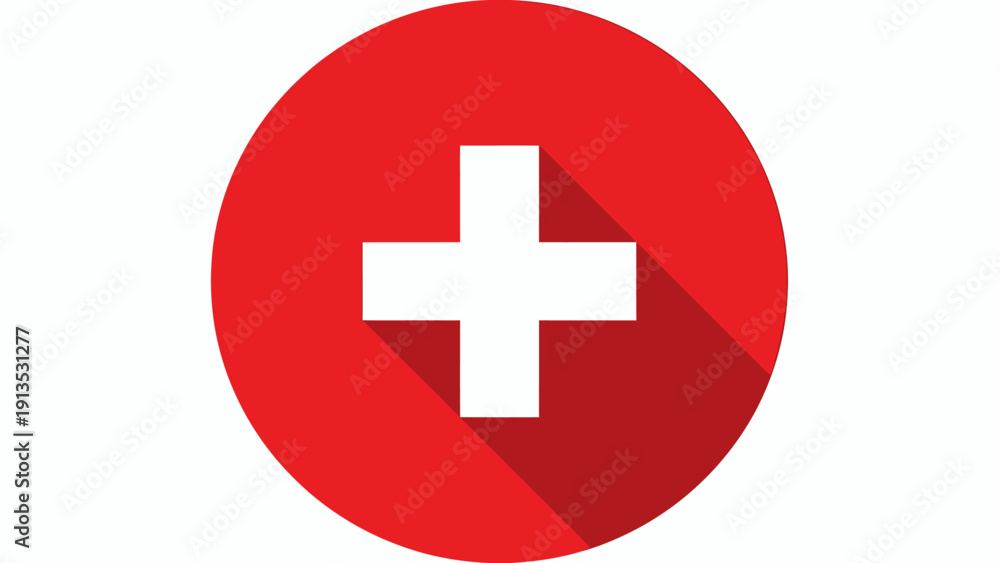 Obraz premium Red circular first aid symbol with white cross on white background for safety and emergency use.
