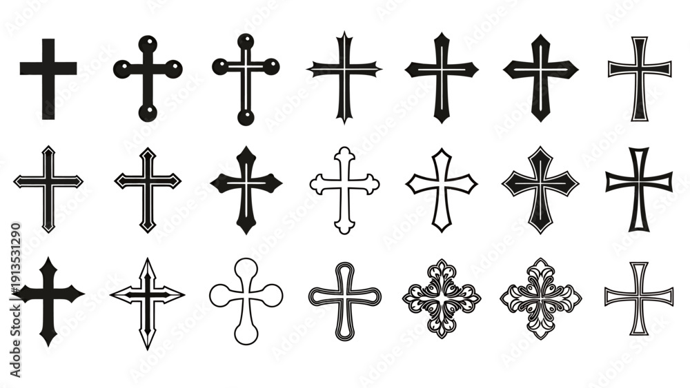 Fototapeta premium Collection of diverse cross designs in a grid display.