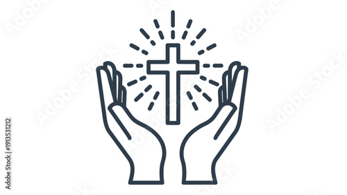 Hands in Prayer Surrounding a Radiant Cross.