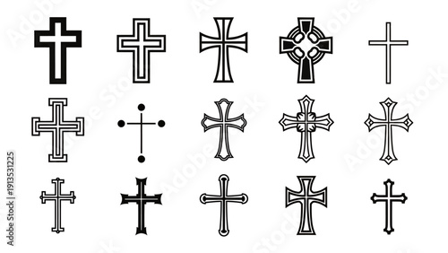 Collection of assorted cross designs and symbols arranged in a grid.