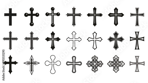 Collection of diverse cross designs in a grid display.