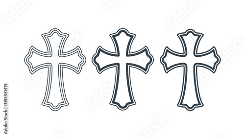 Three Lined Christian Crosses in Monochrome Decorative Art.
