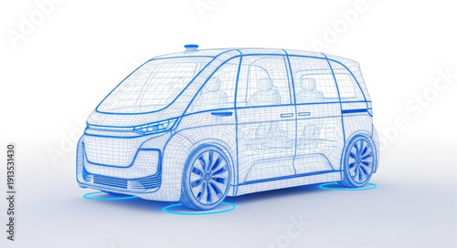 Futuristic electric car concept wireframe design.