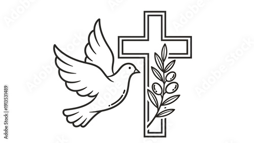 Dove of Peace with Cross and Olive Branch Symbolizing Faith and Spiritual Reverence.