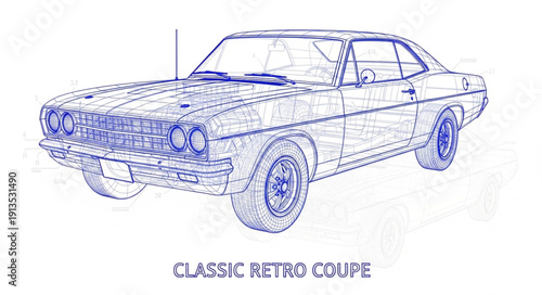 Classic Coupe Car Blueprint Illustration.