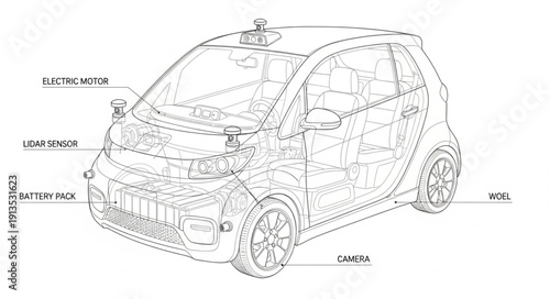 Detailed schematic diagram of a smart car with labels.