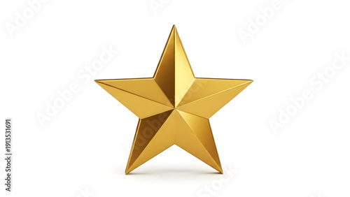 Golden Star Icon Isolated on white  Background | Shiny Gold Five Point Star Symbol of Rating and Achievement | 3D Golden Star Award Shape on  white Clean Background