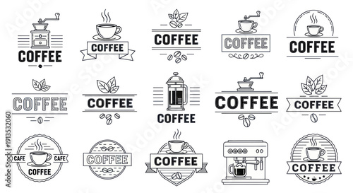 Coffee Shop Logos Collection: Grinders, French Press, Cups, Beans & Machines