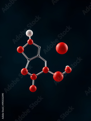 Arachidonic acid, AA, ARA molecule. It is unsaturated omega-6 fatty acid, is precursor in biosynthesis of prostaglandins, thromboxanes, leukotrienes. Structural chemical formula, molecule model