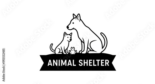 Animal Shelter Logo with Dogs and Cat.