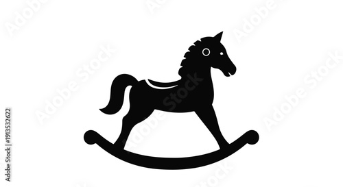 Elegant Rocking Horse Silhouette Icon Symbolizing Playful Childhood Movement and Joy